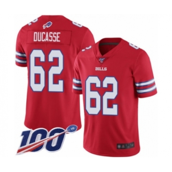 Men's Buffalo Bills 62 Vladimir Ducasse Limited Red Rush Vapor Untouchable 100th Season Football Jersey