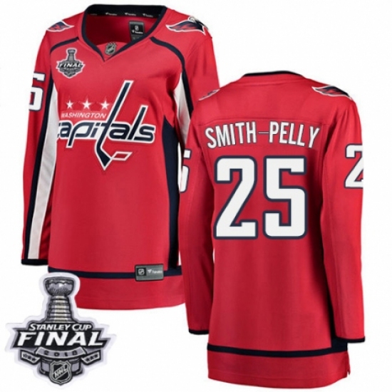 Women's Washington Capitals 25 Devante Smith-Pelly Fanatics Branded Red Home Breakaway 2018 Stanley Cup Final NHL Jersey