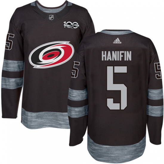 Men's Adidas Carolina Hurricanes 5 Noah Hanifin Premier Black 1917-2017 100th Anniversary NHL Jersey