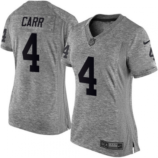 Women's Nike Oakland Raiders 4 Derek Carr Limited Gray Gridiron NFL Jersey