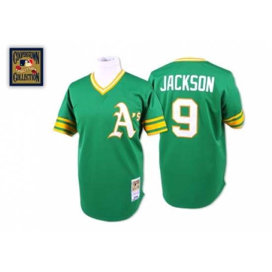 Men's Mitchell and Ness Oakland Athletics 9 Reggie Jackson Authentic Green Throwback MLB Jersey