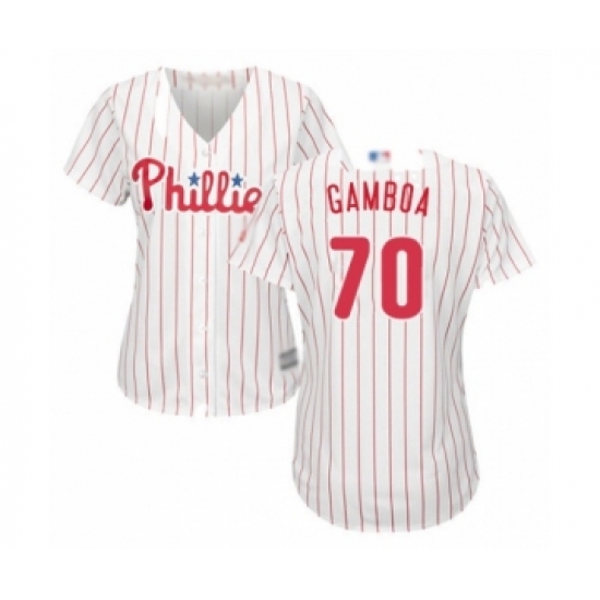 Women's Philadelphia Phillies 70 Arquimedes Gamboa Authentic White Red Strip Home Cool Base Baseball Player Jersey