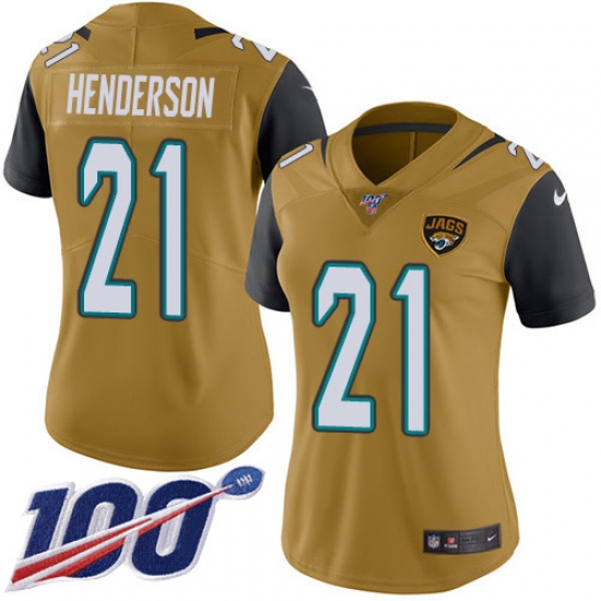 Women's Jacksonville Jaguars 21 C.J. Henderson Gold Stitched Limited Rush 100th Season Jersey