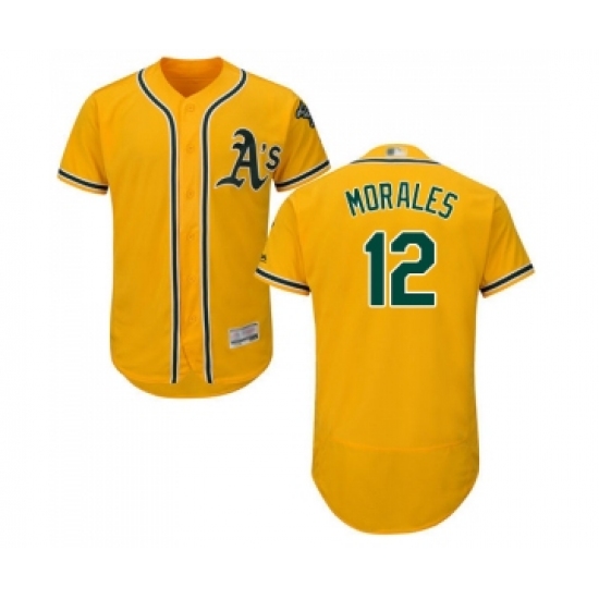 Men's Oakland Athletics 12 Kendrys Morales Gold Alternate Flex Base Authentic Collection Baseball Jersey