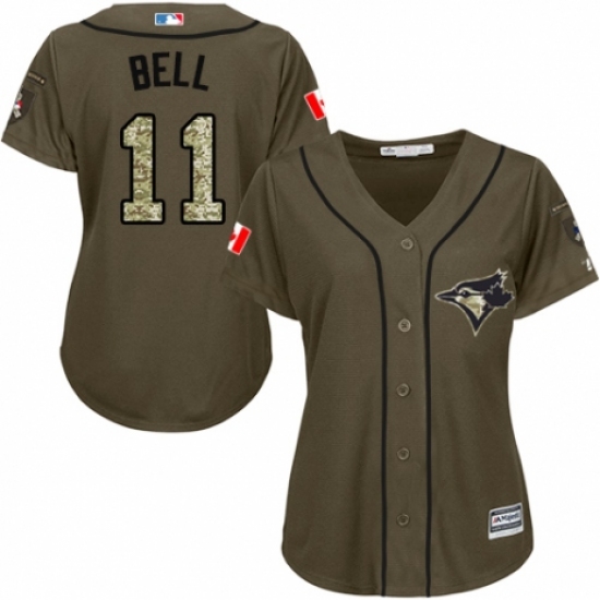 Women's Majestic Toronto Blue Jays 11 George Bell Authentic Green Salute to Service MLB Jersey