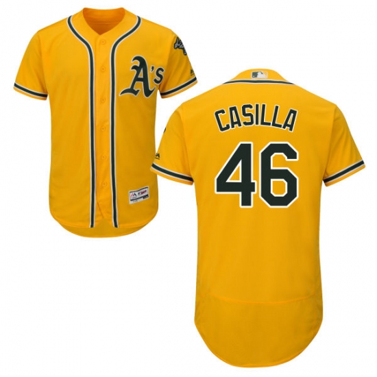 Men's Majestic Oakland Athletics 46 Santiago Casilla Gold Flexbase Authentic Collection MLB Jersey