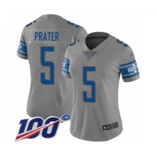 Women's Detroit Lions 5 Matt Prater Limited Gray Inverted Legend 100th Season Football Jersey