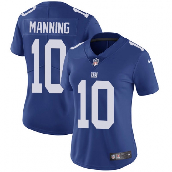 Women's Nike New York Giants 10 Eli Manning Royal Blue Team Color Vapor Untouchable Limited Player NFL Jersey