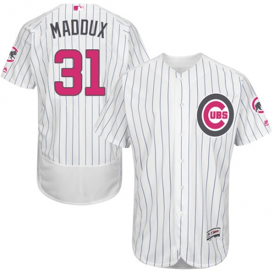 Men's Majestic Chicago Cubs 31 Greg Maddux Authentic White 2016 Mother's Day Fashion Flex Base MLB Jersey