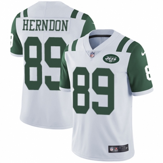 Men's Nike New York Jets 89 Chris Herndon White Vapor Untouchable Limited Player NFL Jersey