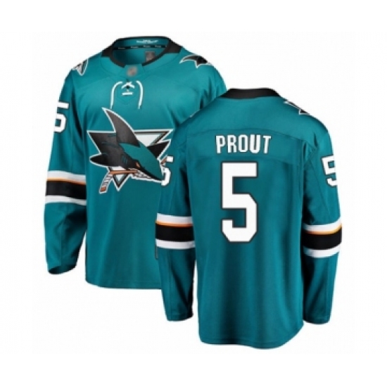 Youth San Jose Sharks 5 Dalton Prout Fanatics Branded Teal Green Home Breakaway Hockey Jersey