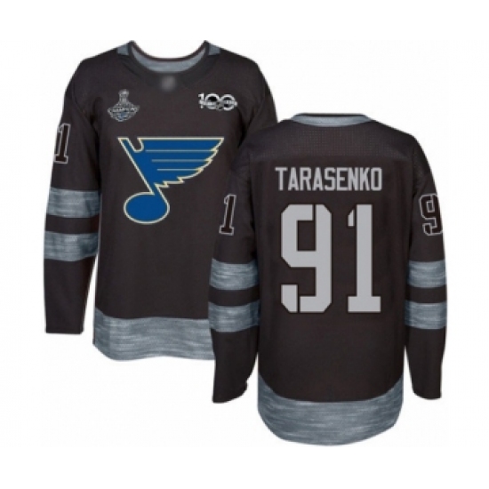 Men's St. Louis Blues 91 Vladimir Tarasenko Authentic Black 1917-2017 100th Anniversary 2019 Stanley Cup Champions Hockey Jersey