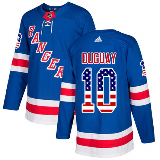 Men's Adidas New York Rangers 10 Ron Duguay Authentic Royal Blue USA Flag Fashion NHL Jersey