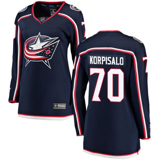 Women's Columbus Blue Jackets 70 Joonas Korpisalo Fanatics Branded Navy Blue Home Breakaway NHL Jersey