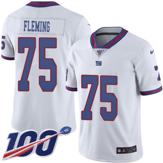 Nike New York Giants 75 Cameron Fleming White Men's Stitched NFL Limited Rush 100th Season Jersey