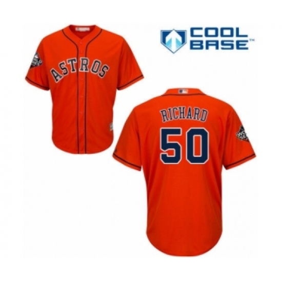 Youth Houston Astros 50 J.R. Richard Authentic Orange Alternate Cool Base 2019 World Series Bound Baseball Jersey