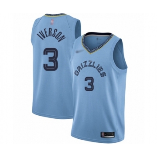 Men's Memphis Grizzlies 3 Allen Iverson Authentic Blue Finished Basketball Jersey Statement Edition