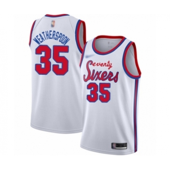 Men's Philadelphia 76ers 35 Clarence Weatherspoon Authentic White Hardwood Classics Basketball Jersey