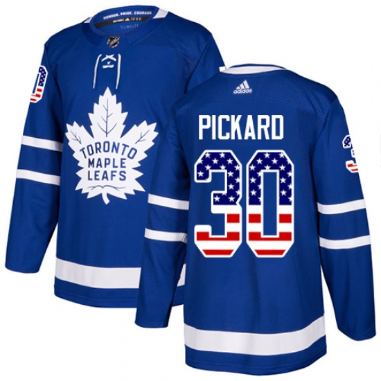 Men's Adidas Toronto Maple Leafs 30 Calvin Pickard Authentic Royal Blue USA Flag Fashion NHL Jersey