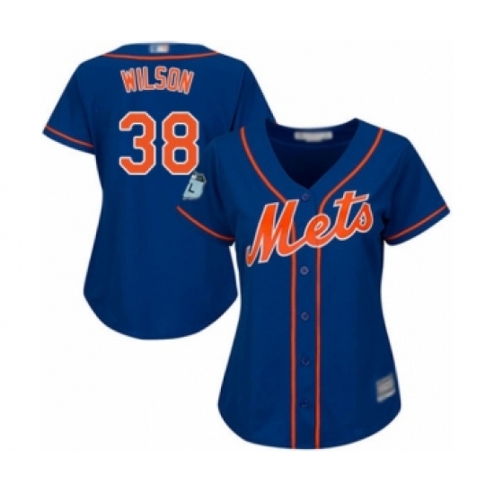 Women's New York Mets 38 Justin Wilson Authentic Royal Blue Alternate Home Cool Base Baseball Player Jersey