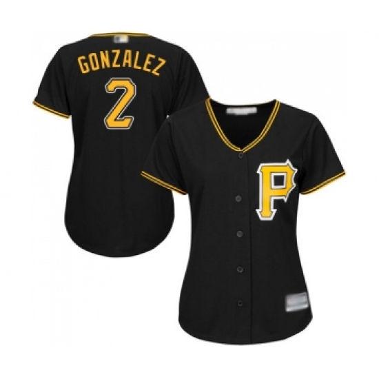 Women's Pittsburgh Pirates 2 Erik Gonzalez Replica Black Alternate Cool Base Baseball Jersey