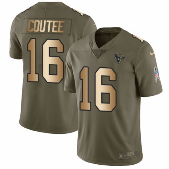 Men's Nike Houston Texans 16 Keke Coutee Limited Olive/Gold 2017 Salute to Service NFL Jersey