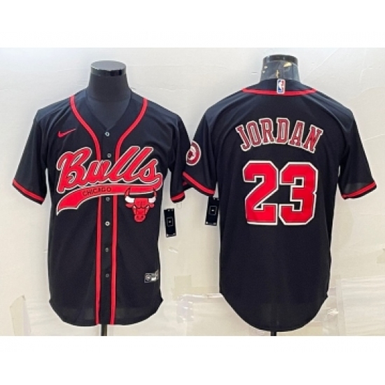 Men's Chicago Bulls 23 Michael Jordan Black With Patch Cool Base Stitched Baseball Jersey