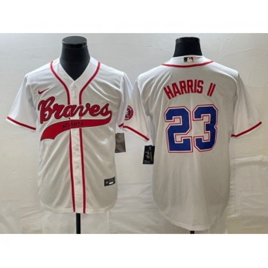 Men's Atlanta Braves 23 Michael Harris II White Cool Base Stitched Baseball Jersey