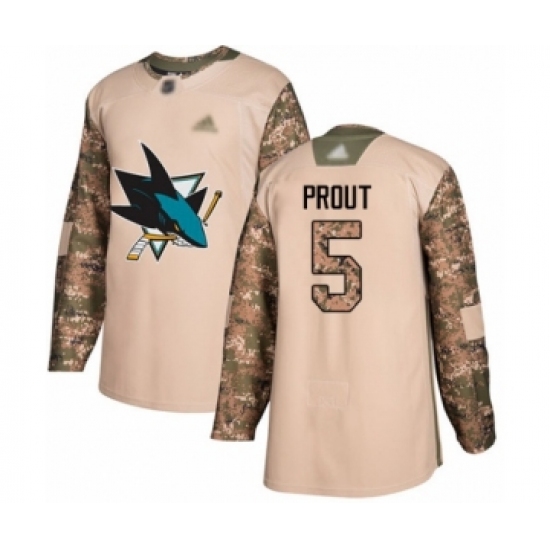 Men's San Jose Sharks 5 Dalton Prout Authentic Camo Veterans Day Practice Hockey Jersey