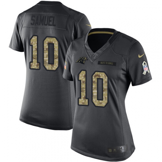 Women's Nike Carolina Panthers 10 Curtis Samuel Limited Black 2016 Salute to Service NFL Jersey