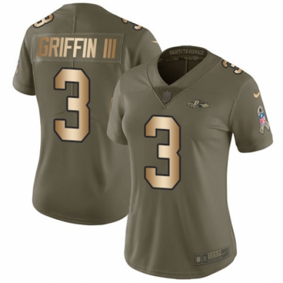 Women's Nike Baltimore Ravens 3 Robert Griffin III Limited Olive/Gold Salute to Service NFL Jersey