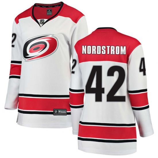 Women's Carolina Hurricanes 42 Joakim Nordstrom Authentic White Away Fanatics Branded Breakaway NHL Jersey