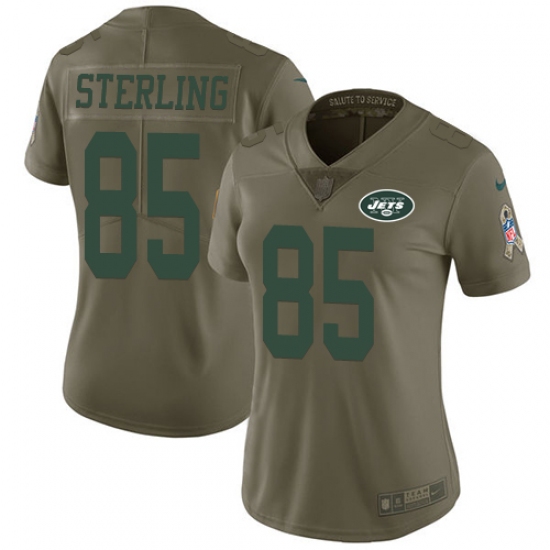 Women Nike New York Jets 85 Neal Sterling Limited Olive 2017 Salute to Service NFL Jersey