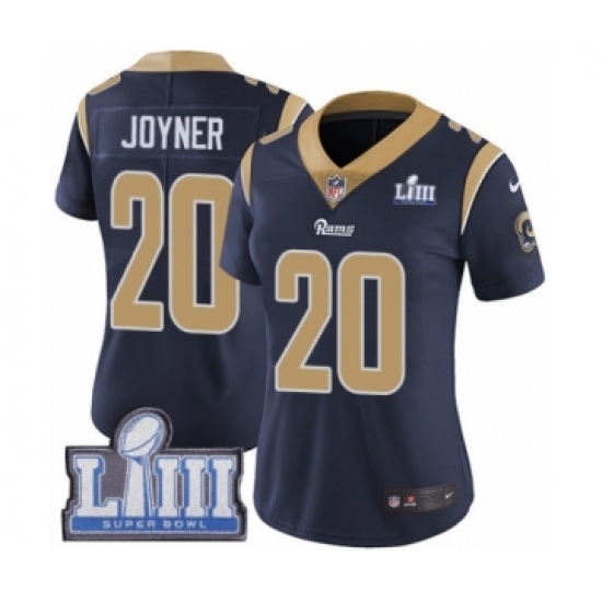 Women's Nike Los Angeles Rams 20 Lamarcus Joyner Navy Blue Team Color Vapor Untouchable Limited Player Super Bowl LIII Bound NFL Jersey