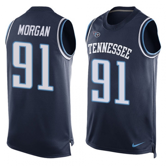 Men's Nike Tennessee Titans 91 Derrick Morgan Limited Navy Blue Player Name & Number Tank Top NFL Jersey