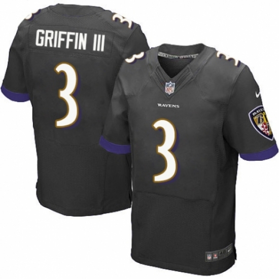 Men's Nike Baltimore Ravens 3 Robert Griffin III Elite Black Alternate NFL Jersey