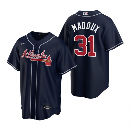 Men's Nike Atlanta Braves 31 Greg Maddux Navy Alternate Stitched Baseball Jersey