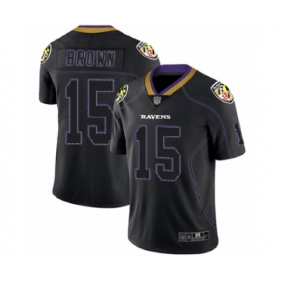 Men's Baltimore Ravens 15 Marquise Brown Limited Lights Out Black Rush Football Jersey