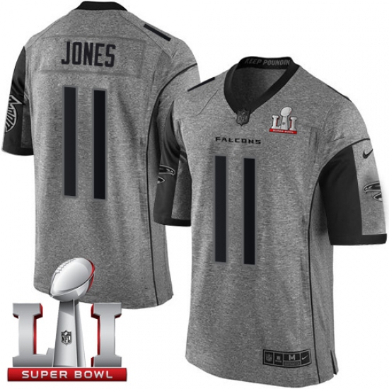 Men's Nike Atlanta Falcons 11 Julio Jones Limited Gray Gridiron Super Bowl LI 51 NFL Jersey