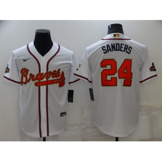 Men's Atlanta Braves 24 Deion Sanders Nike White 2022 Gold Program Authentic Player Jersey