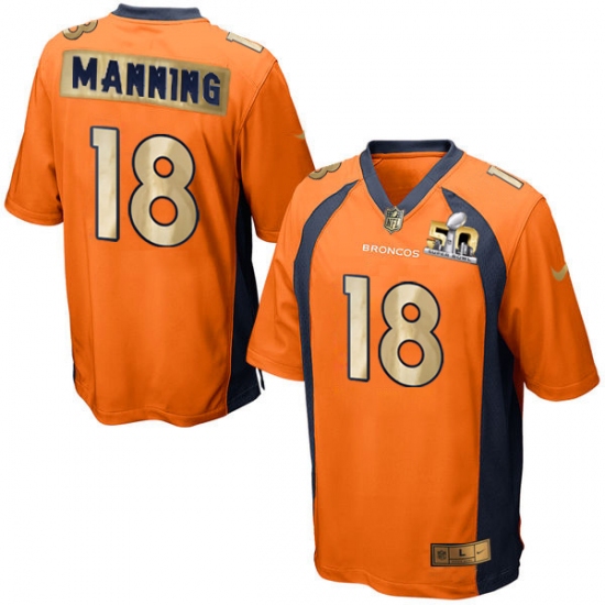 Men's Nike Denver Broncos 18 Peyton Manning Game Orange Super Bowl 50 Collection NFL Jersey
