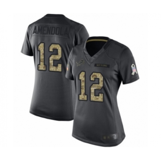 Women's Detroit Lions 12 Danny Amendola Limited Black 2016 Salute to Service Football Jersey