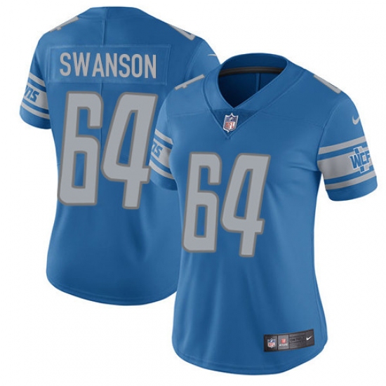 Women's Nike Detroit Lions 64 Travis Swanson Elite Light Blue Team Color NFL Jersey