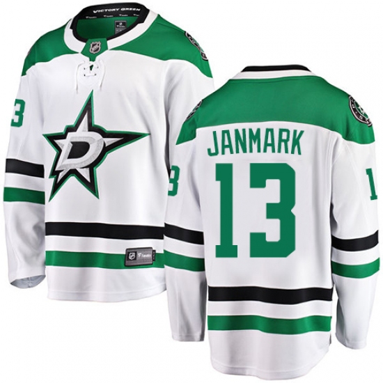 Men's Dallas Stars 13 Mattias Janmark Fanatics Branded White Away Breakaway NHL Jersey