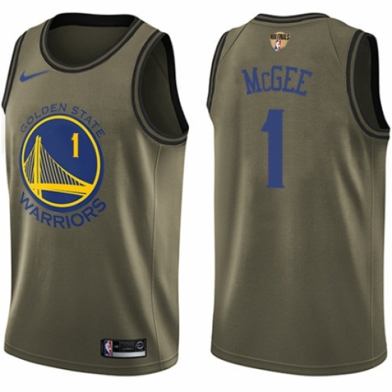 Men's Nike Golden State Warriors 1 JaVale McGee Swingman Green Salute to Service 2018 NBA Finals Bound NBA Jersey