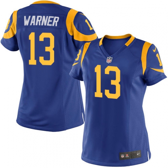 Women's Nike Los Angeles Rams 13 Kurt Warner Game Royal Blue Alternate NFL Jersey