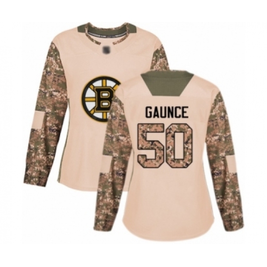 Women's Boston Bruins 50 Brendan Gaunce Authentic Camo Veterans Day Practice Hockey Jersey