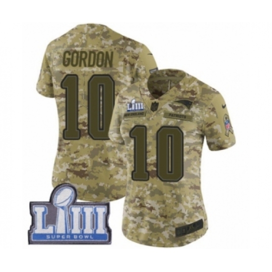 Women's Nike New England Patriots 10 Josh Gordon Limited Camo 2018 Salute to Service Super Bowl LIII Bound NFL Jersey