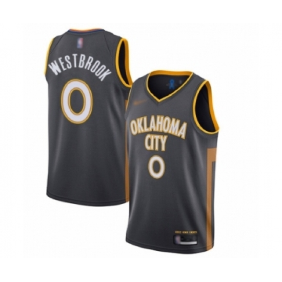 Men's Oklahoma City Thunder 0 Russell Westbrook Swingman Charcoal Basketball Jersey - 2019 20 City Edition