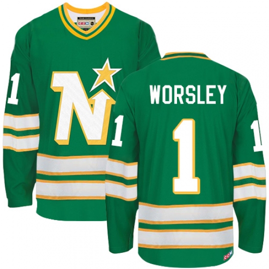 Men's CCM Dallas Stars 1 Gump Worsley Premier Green Throwback NHL Jersey